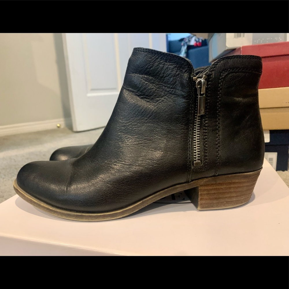 Lucky brand black leather booties with zippers